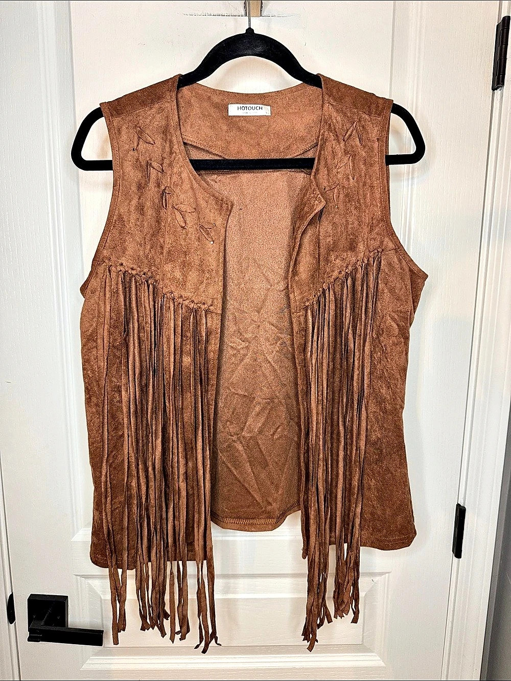 HOTOUCH Women Fringe Vest Faux Suede Tassels 70s Hippie Open-Front Sleeveless